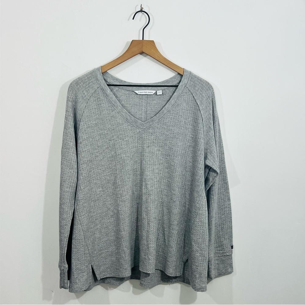 Calvin Klein Jeans V Neck Pullover Long Sleeve Knit Sweater Top Size XL